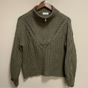 Heartloom Olive Green Cable Knit 1/4 Zip Sweater Women’s Size Small